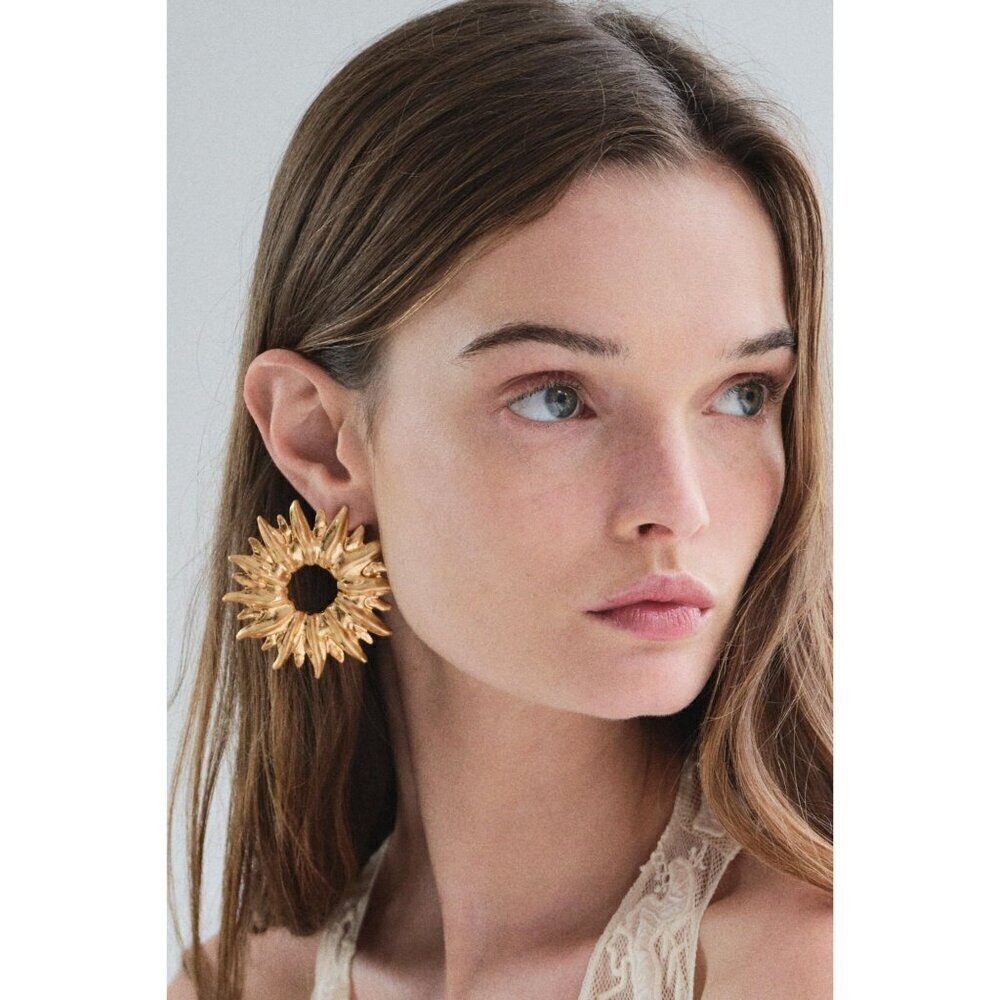 Zara Gold Tone Sunburst Earrings Statement Design READ ME*